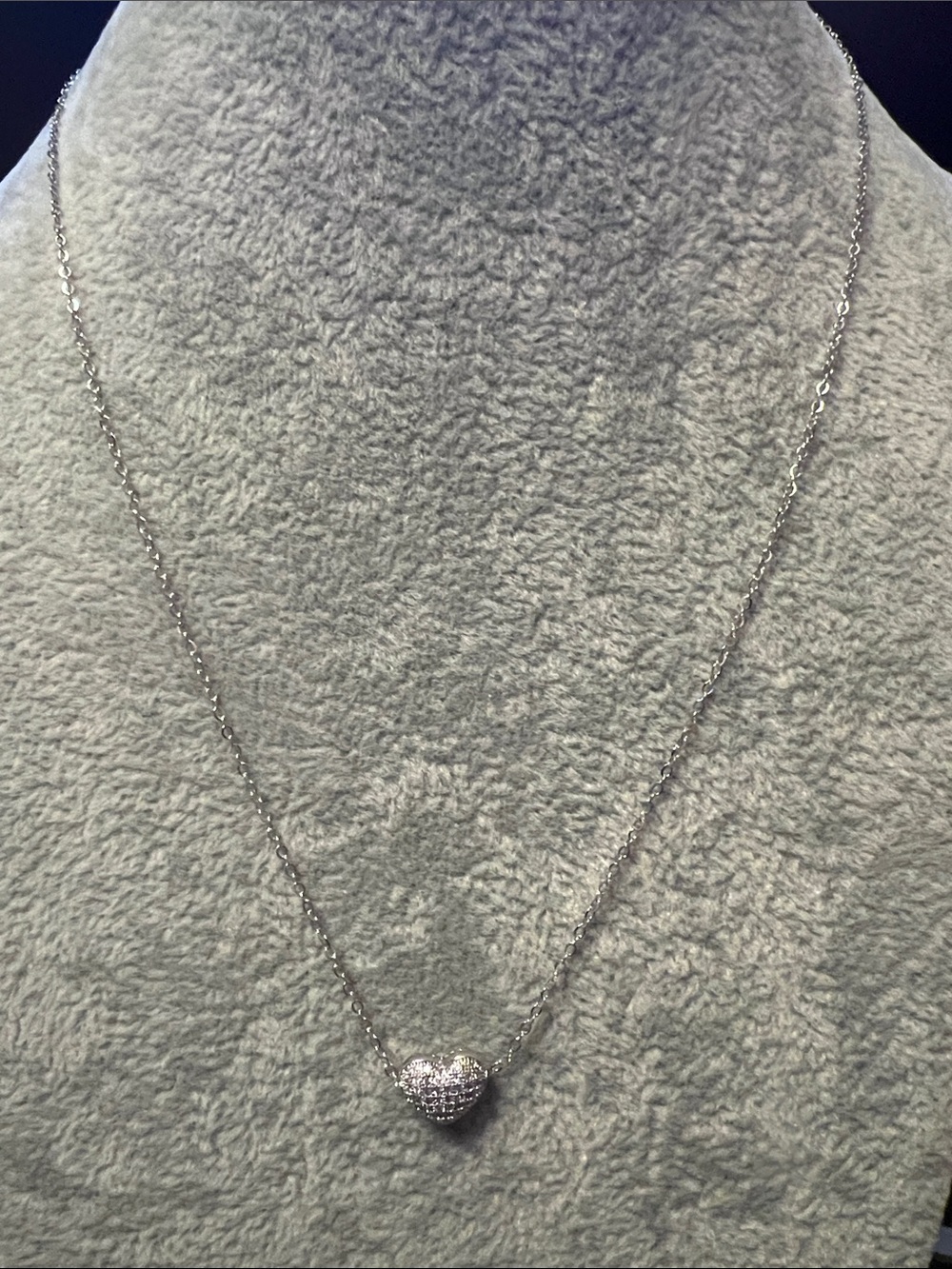 Sterling Silver Pavé Heart Necklace - Shimmering Silver Heart